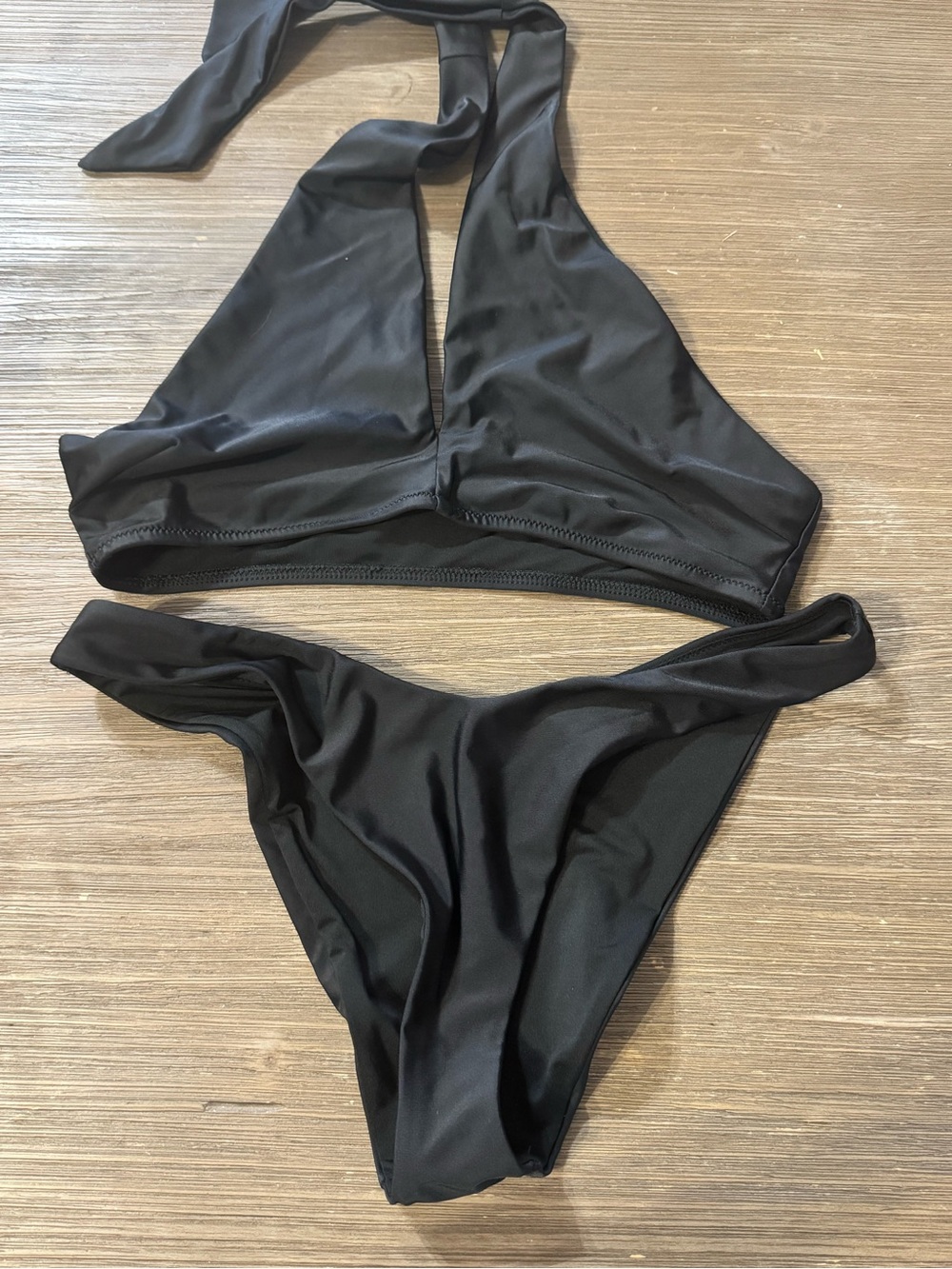 aerie Black V-Neck Halter Bikini Small Top Medium Bottom - Picture 1 of 7